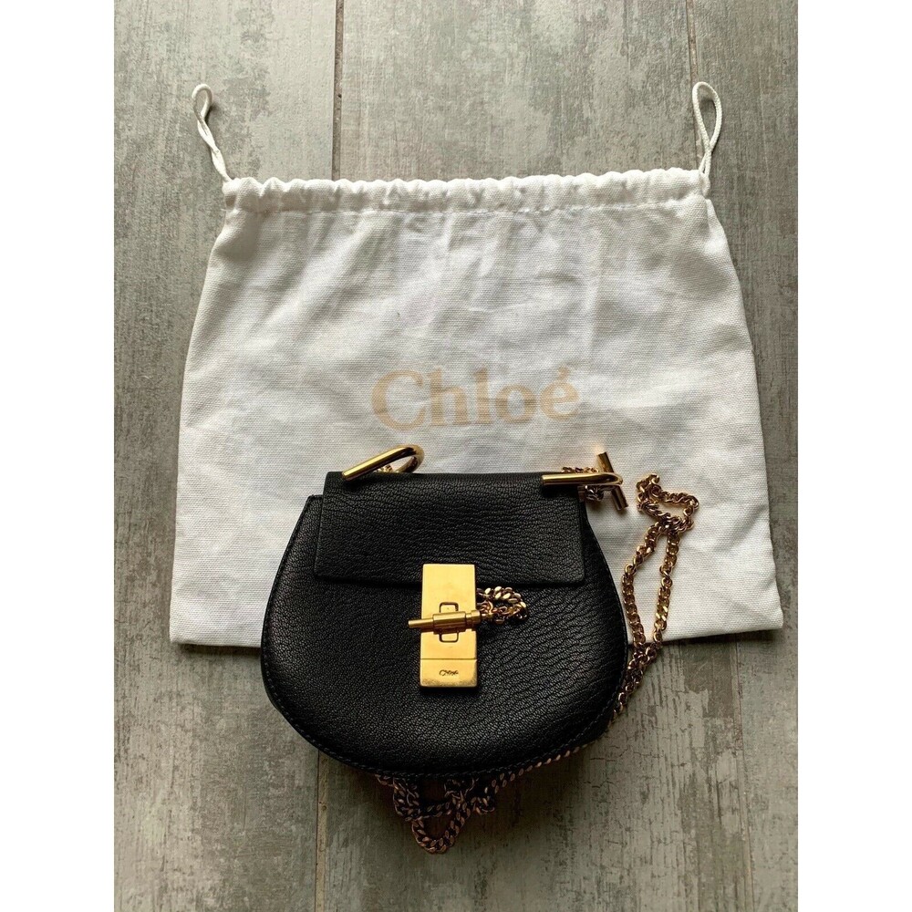 Chloe Nano Drew Lambskin Leather Shoulder Bag Black Crossbody Designer